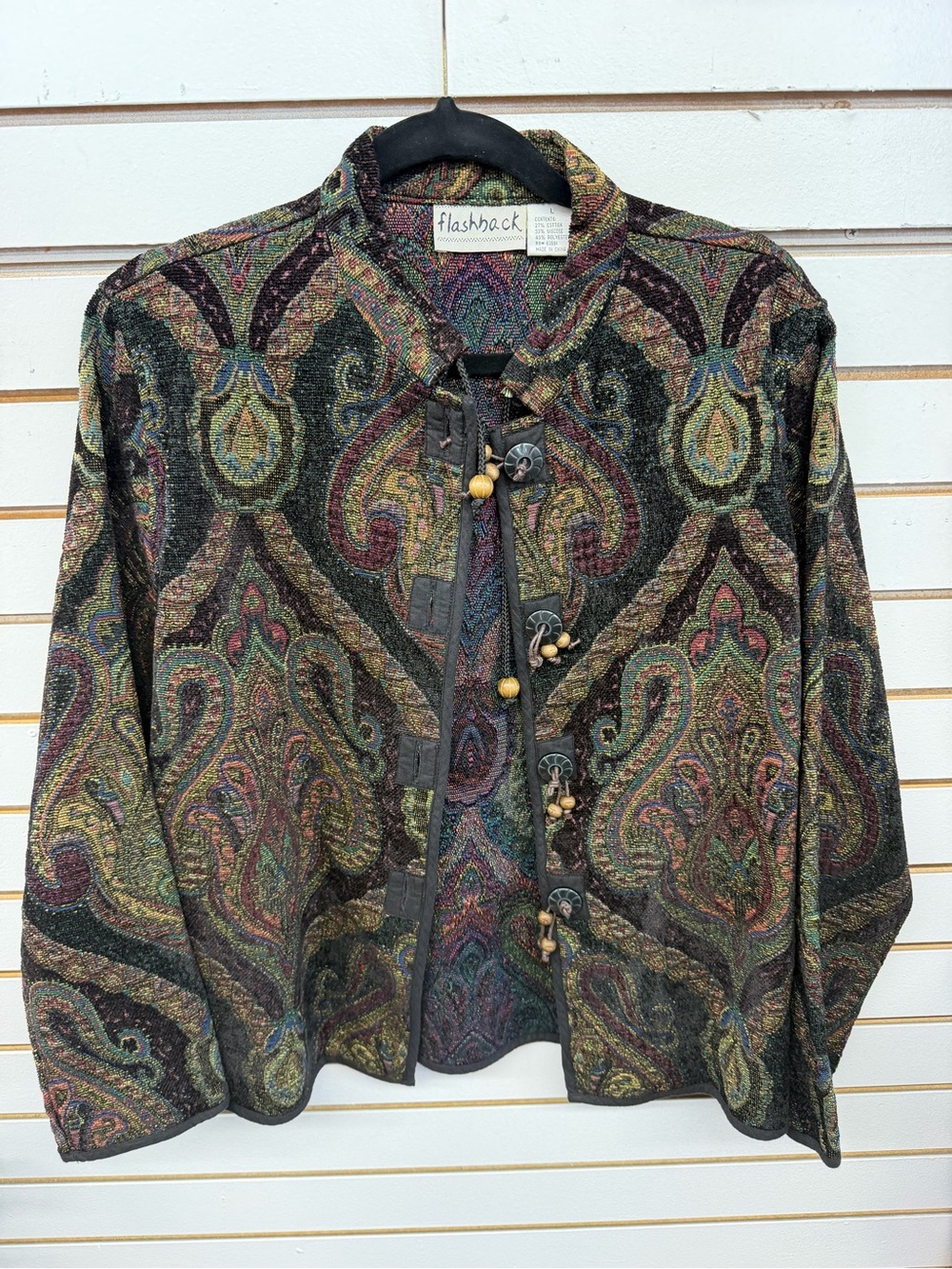 Flashback Paisley Tapestry Jacket Large Boho Toggle Front Textured Statement Jac